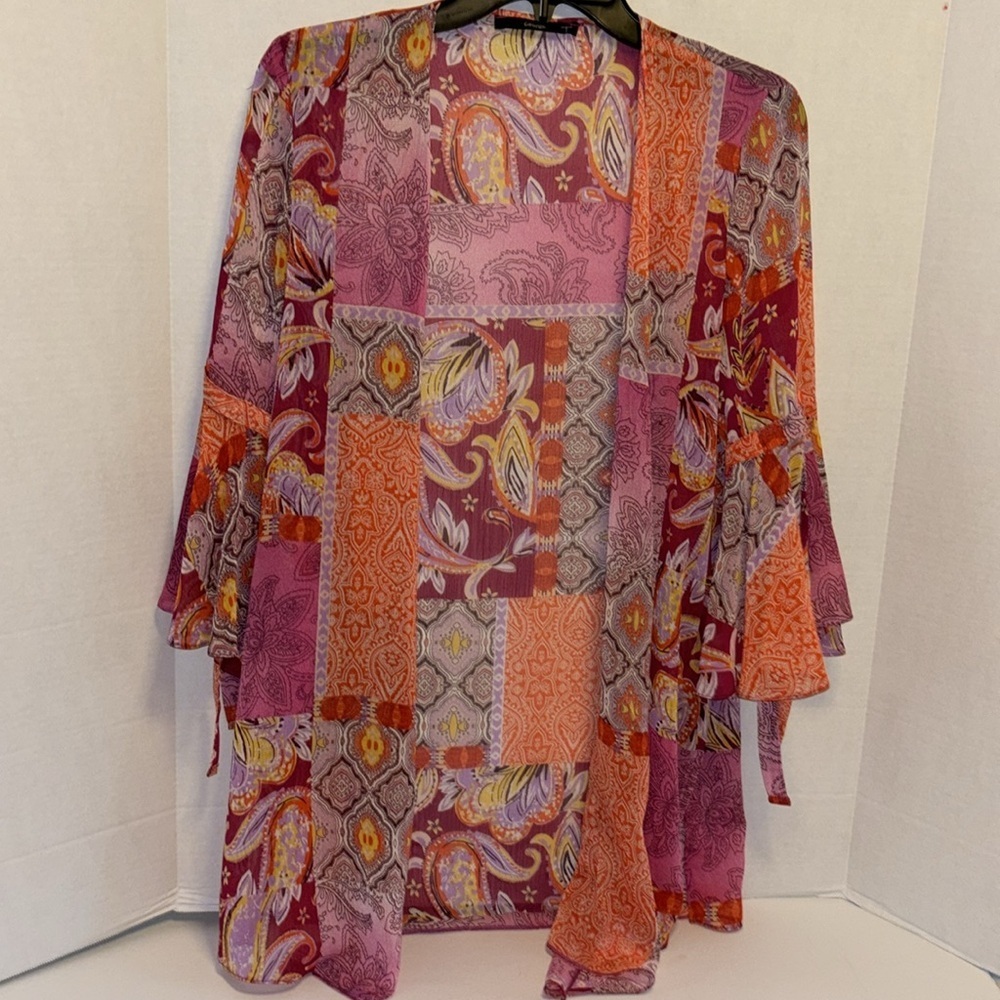 GEORGE BRAND  BRIGHT COLORS KIMONO PINKS/ORANGE/PURPLE BELL SLEEVES WITH TIES